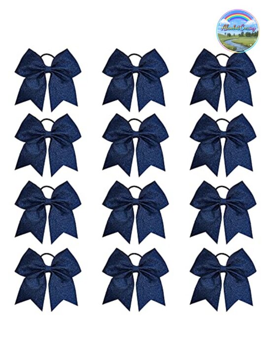 12-Pack 7in Large Glitter Cheer Bows Ponytail Holder Handmade Cheerleader Sports